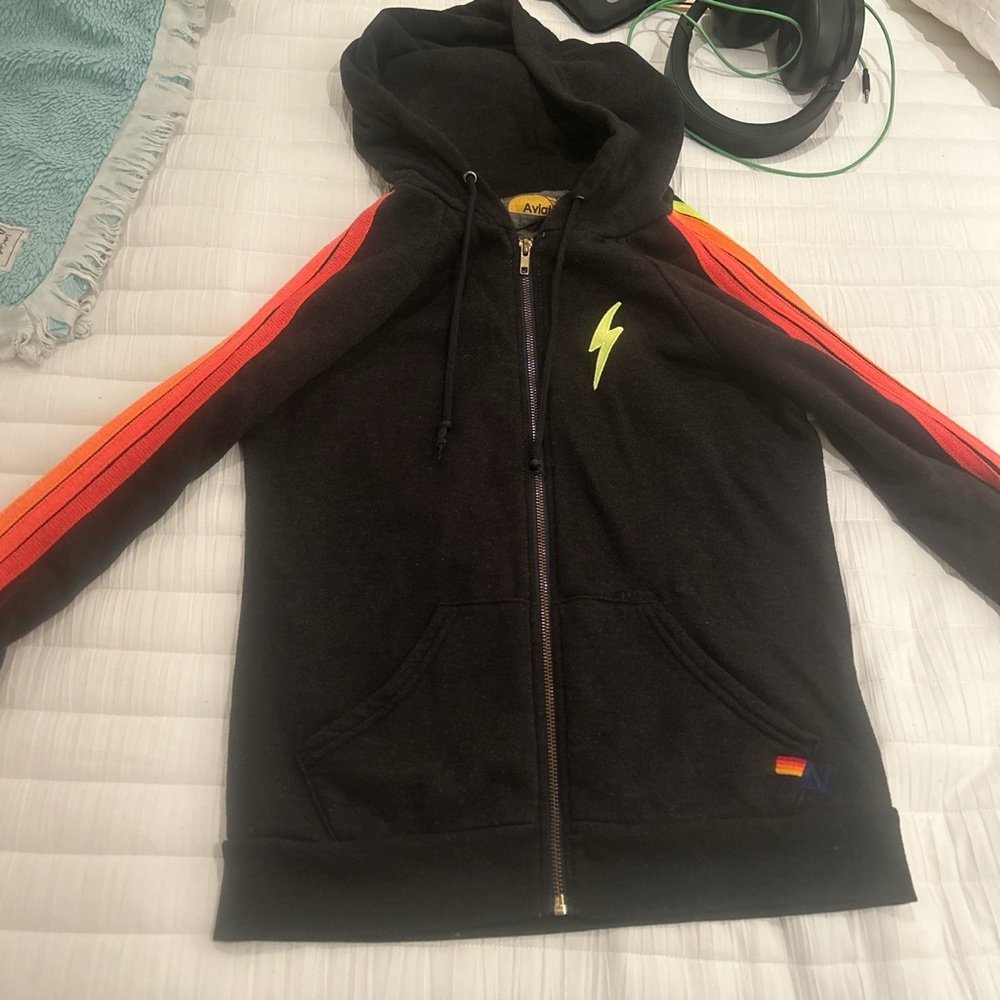 Aviator Nation Striped Bolt Zip Up